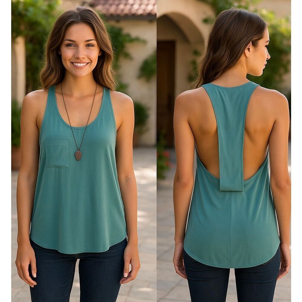 Urban Outfitters Sparkle & Fade Teal Racerback Tank Top Sz M Silky Open Back
